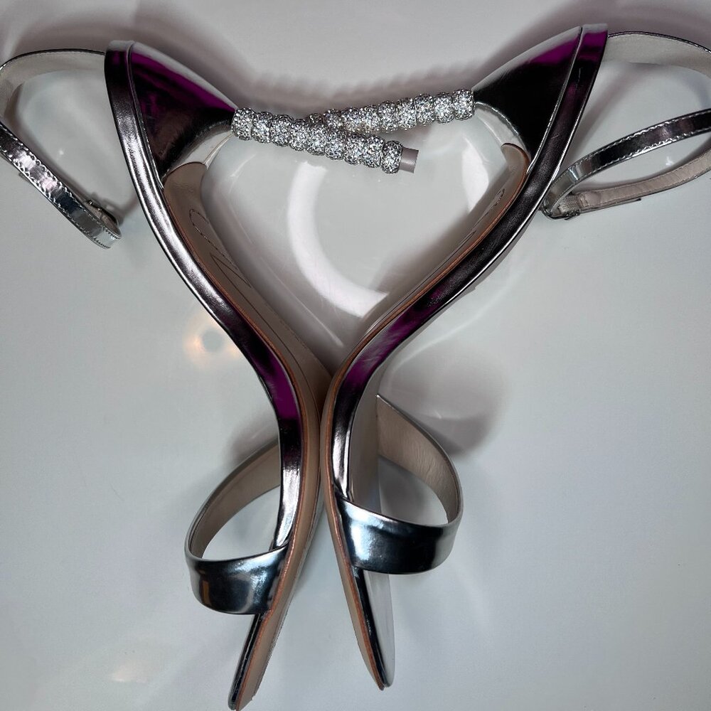 Sophia Webster Rosalind Crystal Star Heel Metallic Silver Sandals Size 41 1/2